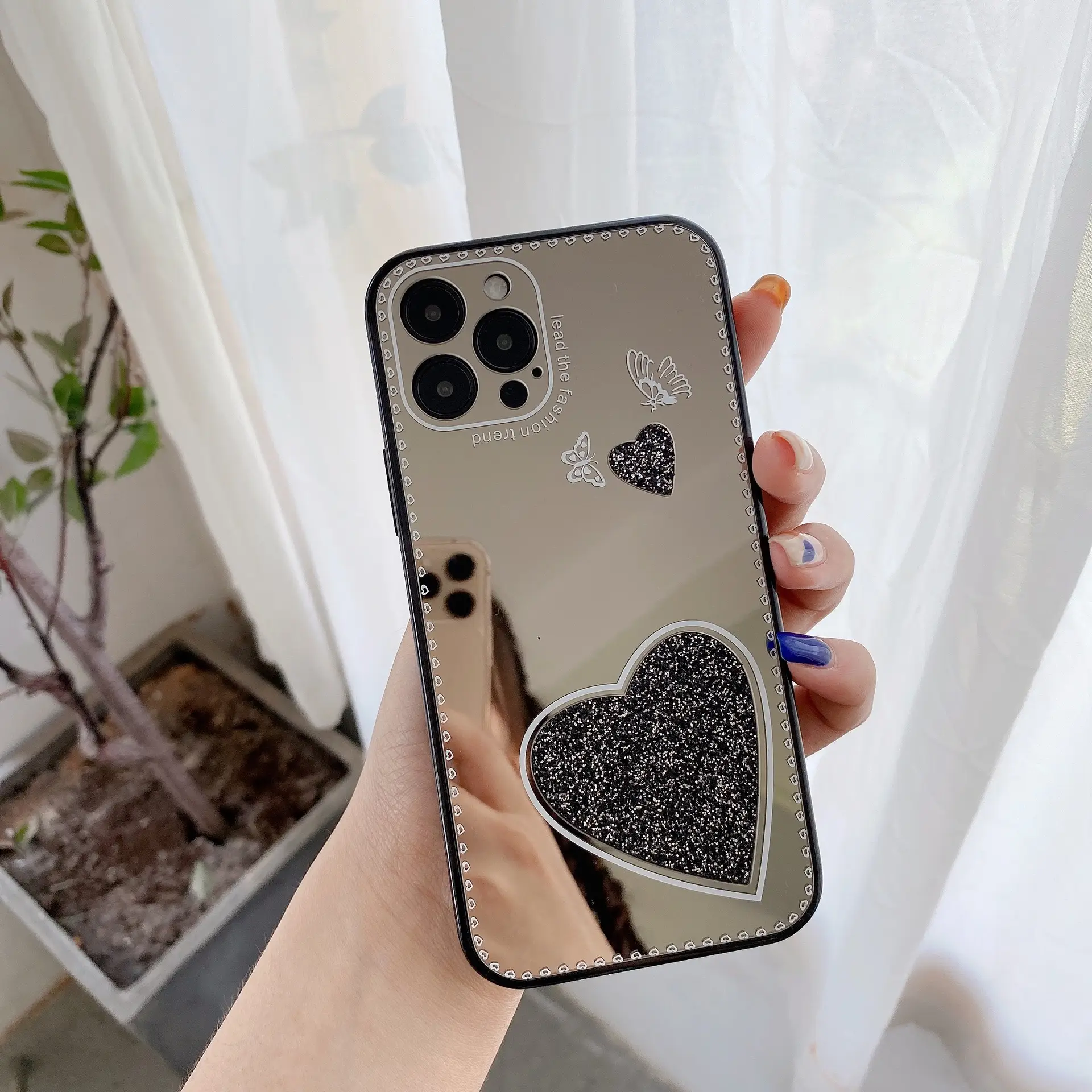 New Candy Color Love Mirror Glitter Butterfly Suit Phone Case