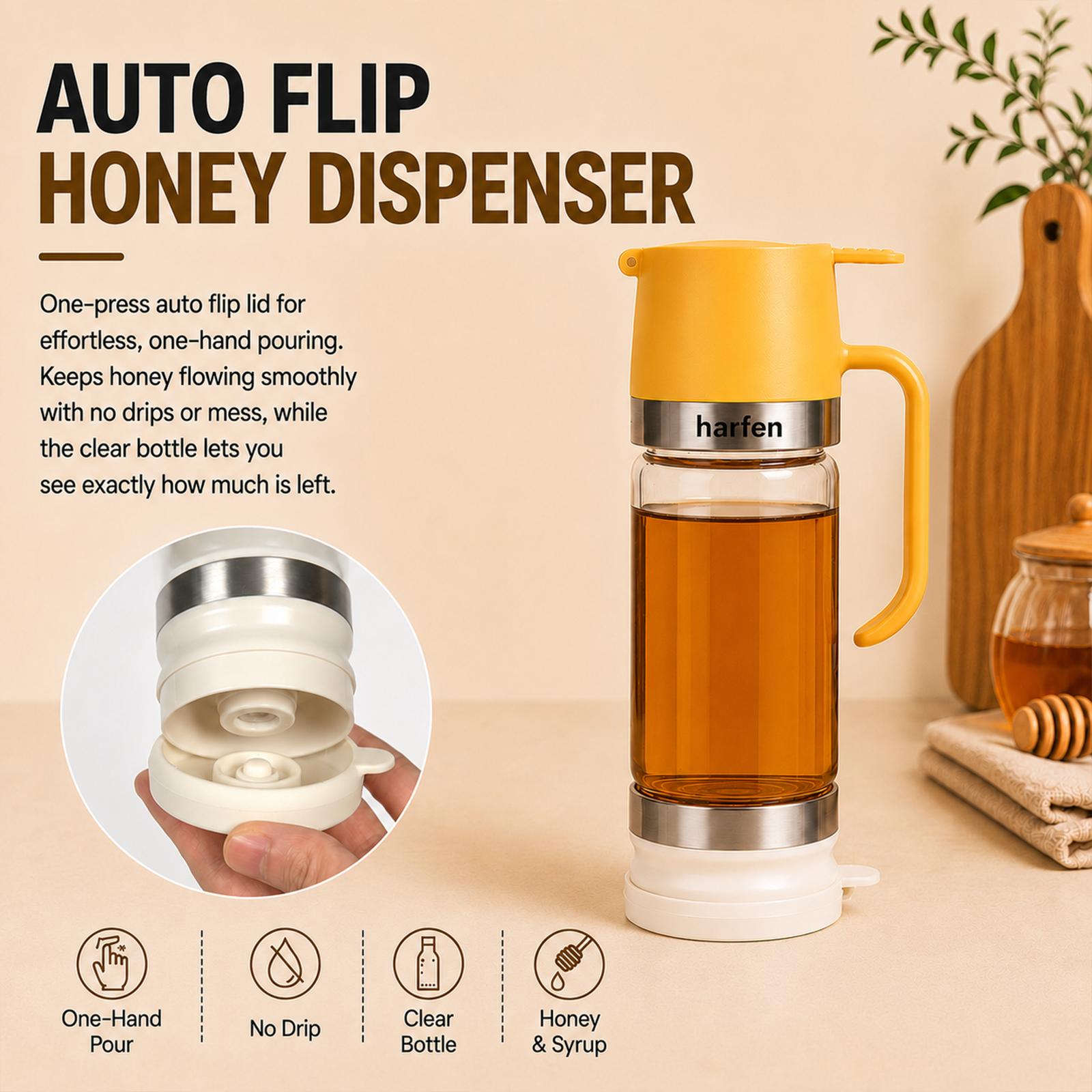 Glass Honey Dispenser Jar With Handle, Auto Flip Lid, Household Honey Storage Bottle,Self-pickup Only image 17