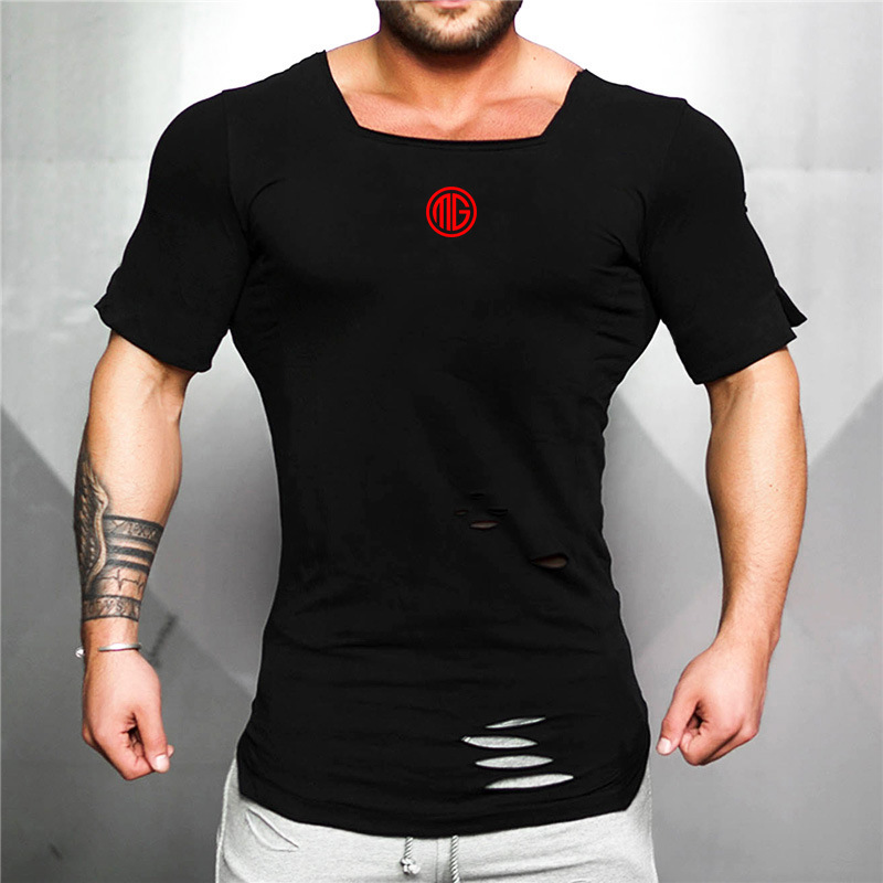 Title 2, T-shirt da uomo in cotone strappato, slim fit, ...