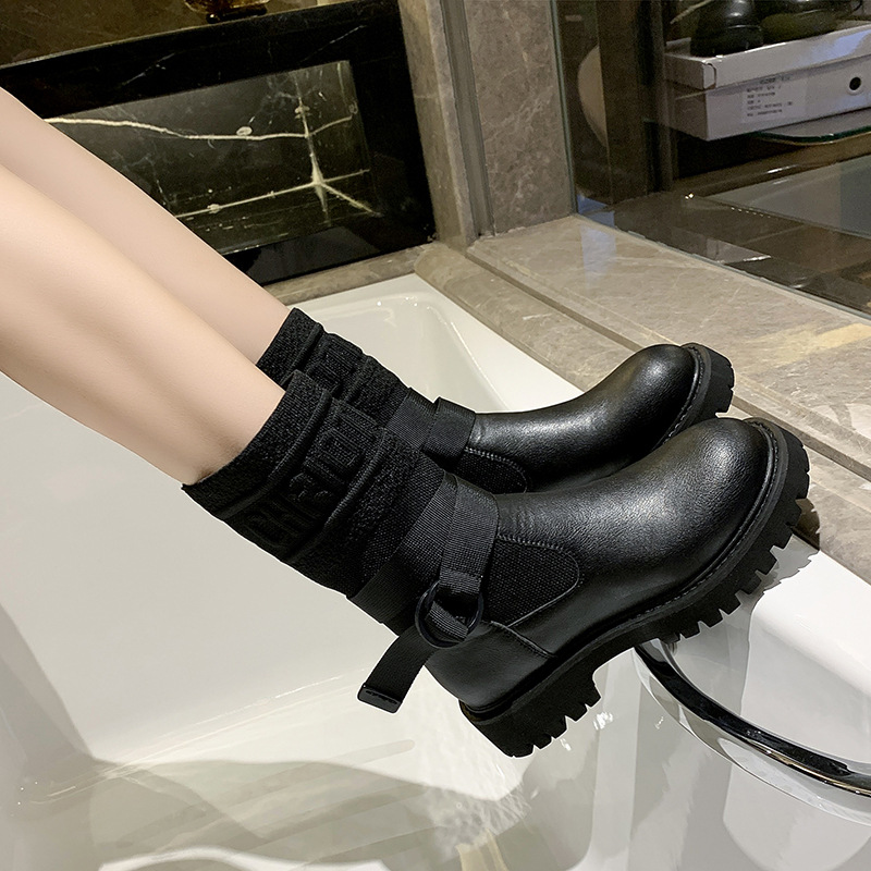 Knit Breathable Paneled Platform Stretch Boots