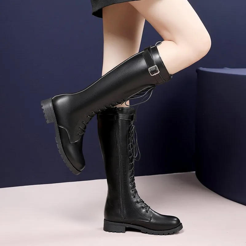Martin Boots Women's Foreign Trade Popular Long Tube With Round Head - Black