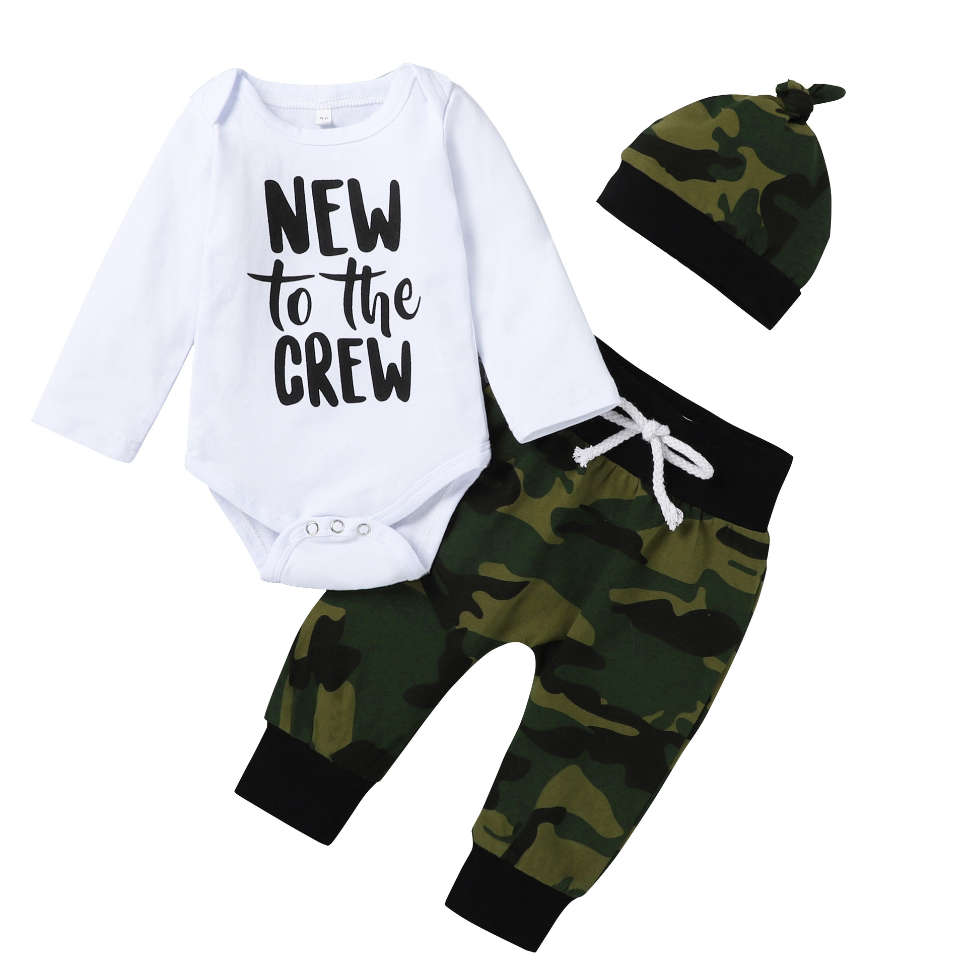 Three-piece White Cotton Letter Camouflage Print With Hood