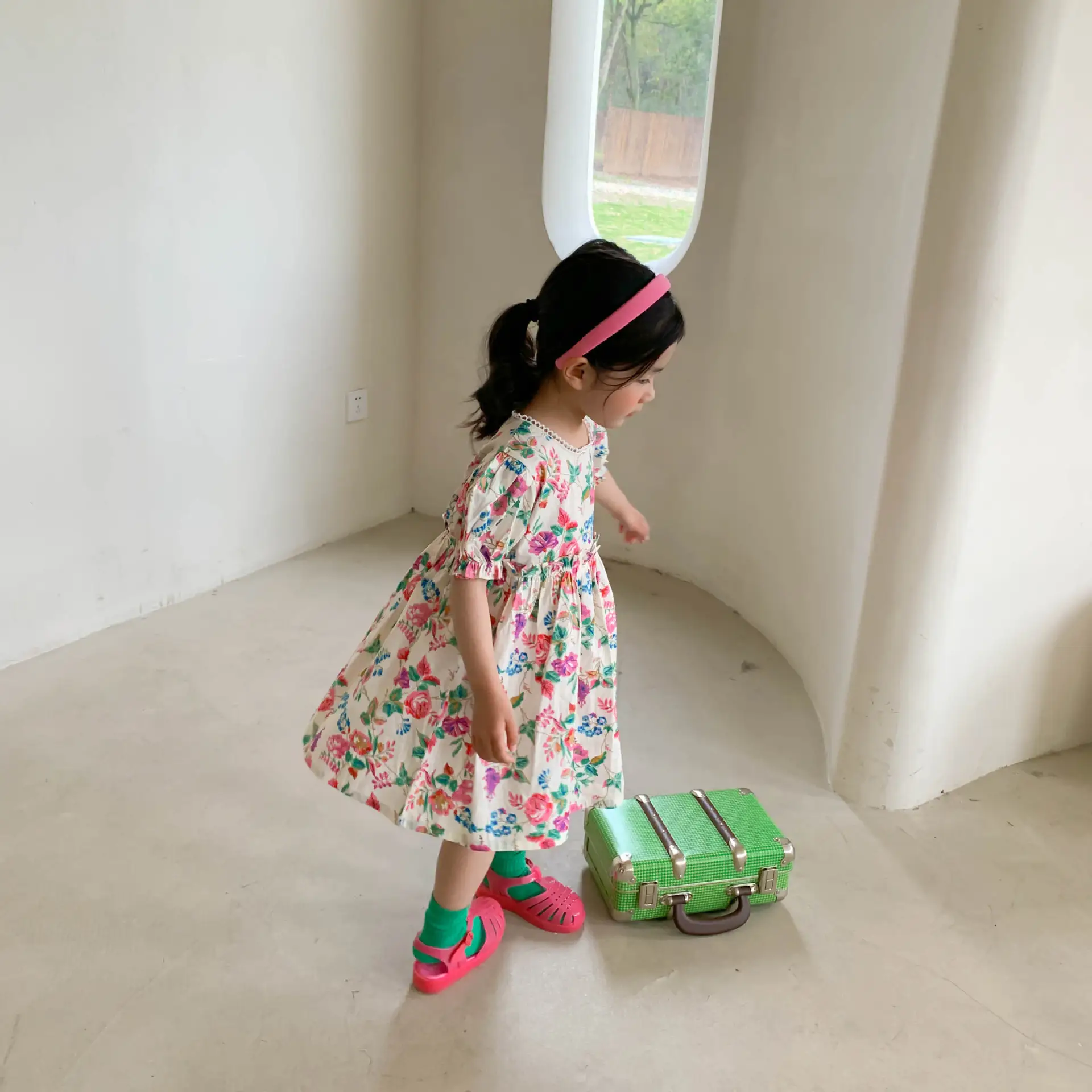 Children's Clothing Girl Princess Rose Flower Short Sleeve Dress