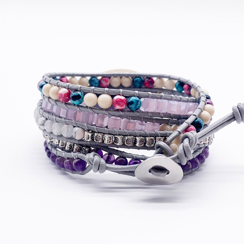 Bohemian Bracelet Purple Jade Bracelet Braided Leather Bracelet