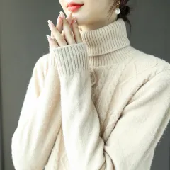 Turtleneck Cashmere Sweater Women's Wear Autumn And Winter Thick Warm Casual Top - Beige Camel - View 1
