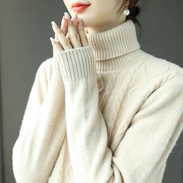 Turtleneck Cashmere Sweater Women's Wear Autumn And Winter Thick Warm Casual Top Beige Camel - Shop at LoveMi