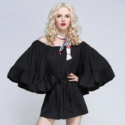 Off Shoulder Line Neck Jumpsuit Shorts Casual Black - Shop at LoveMi