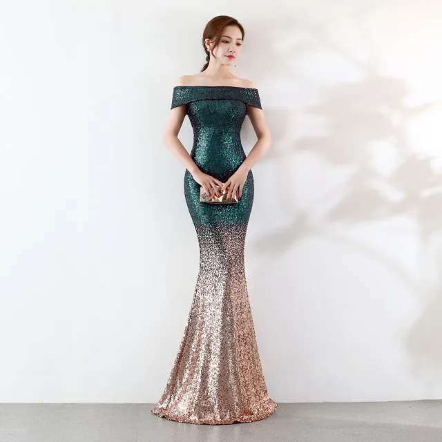 Birthday Party Dress Slimming Host Long Dress Green With Gold - Shop at LoveMi