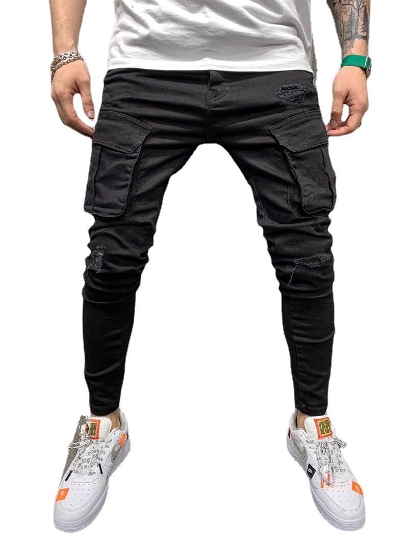 Men's Skinny Multi Pocket Ripped Cargo Jeans