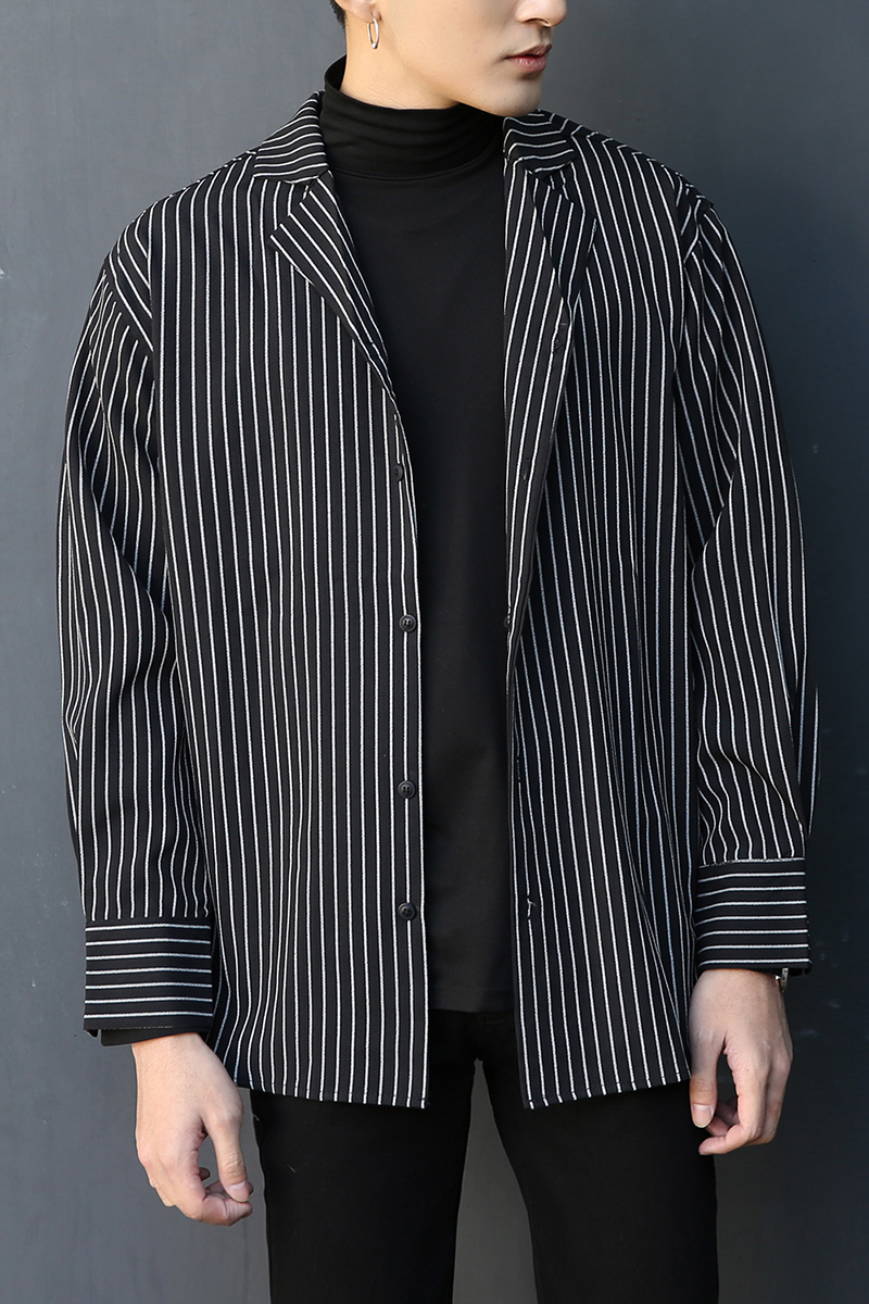 Title 2, Striped wild shirt long sleeve loose casual Kor...