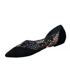 Sexy Side Hollow Flat Shoes Female Pointed Toe With Rhinestone Hollow Single - Black - View 1