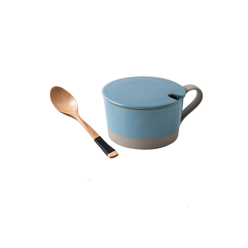 Blue lid wooden spoon