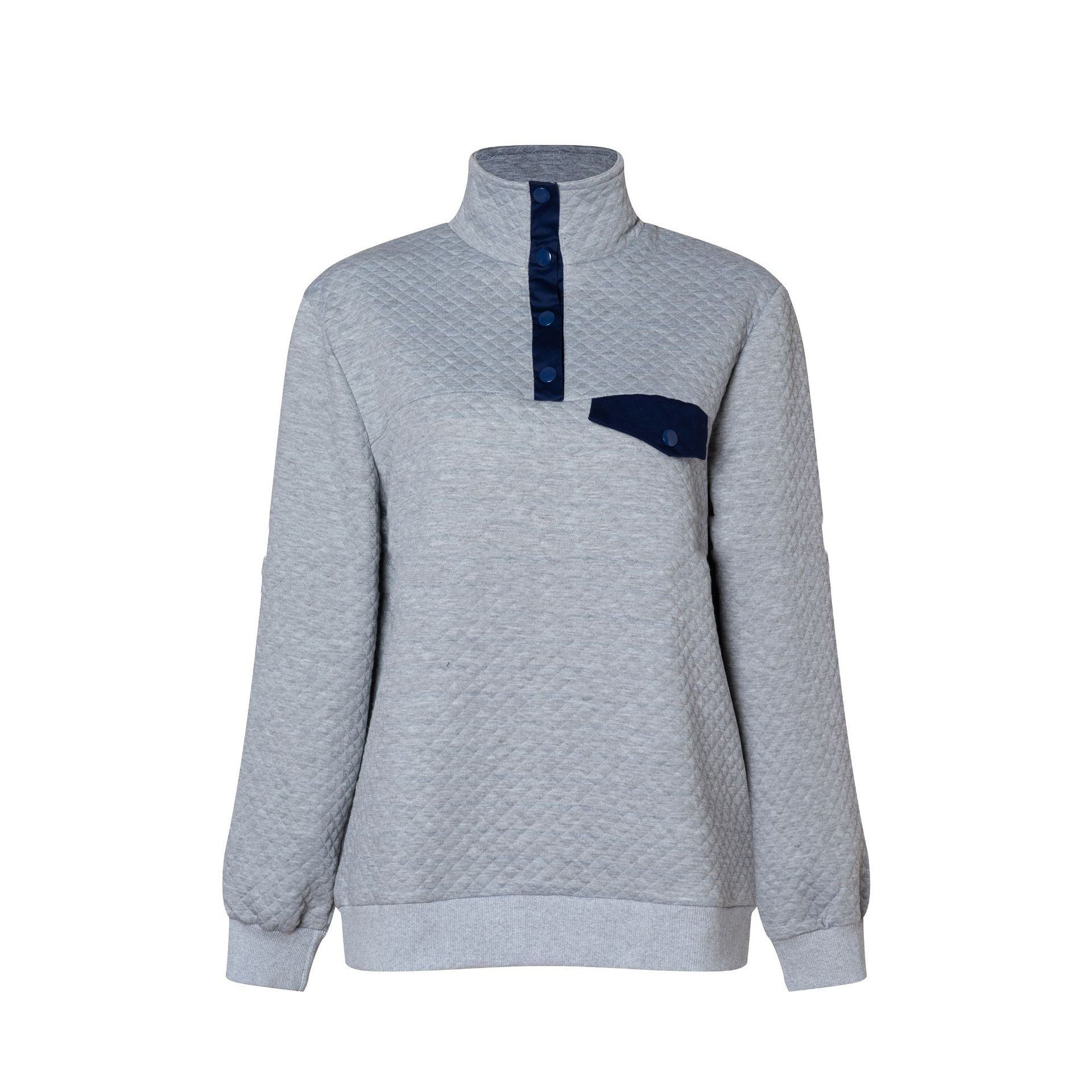 High-neck Button Long-sleeved Sandwich Cotton Blouse Sweater