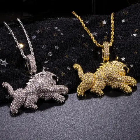 Hip Hop Full Zircon Mens Necklace Leopard Pendant