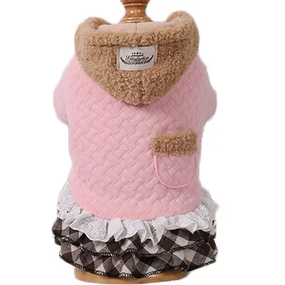 New Style Pet Clothes Cotton Skirt Warm Dog Cotton Clothes Pink With Hood - Shop at LoveMi