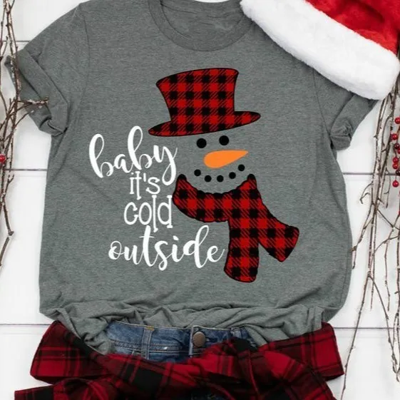 Santa Snowman Print Short Sleeve T shirt Grey - Shop at LoveMi