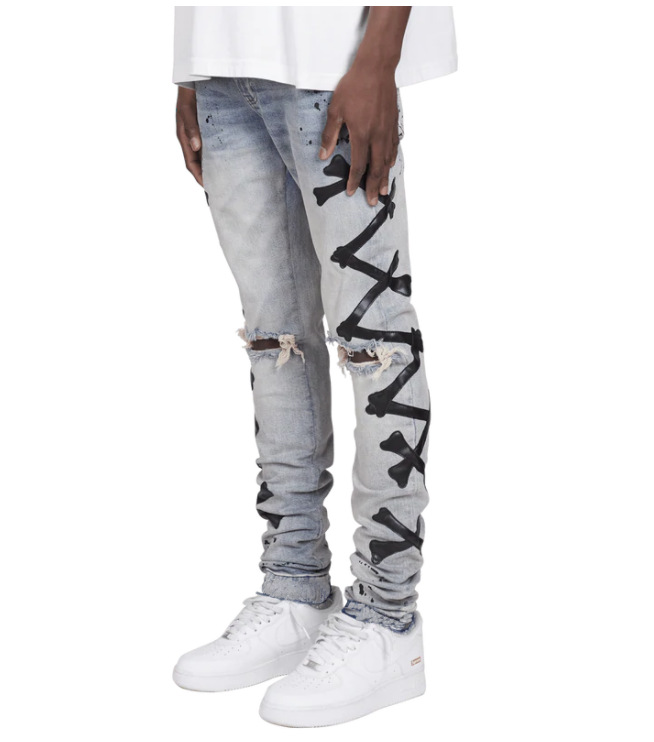 Title 5, Heren ripped jeans met bottenprint, stretch. Eu...