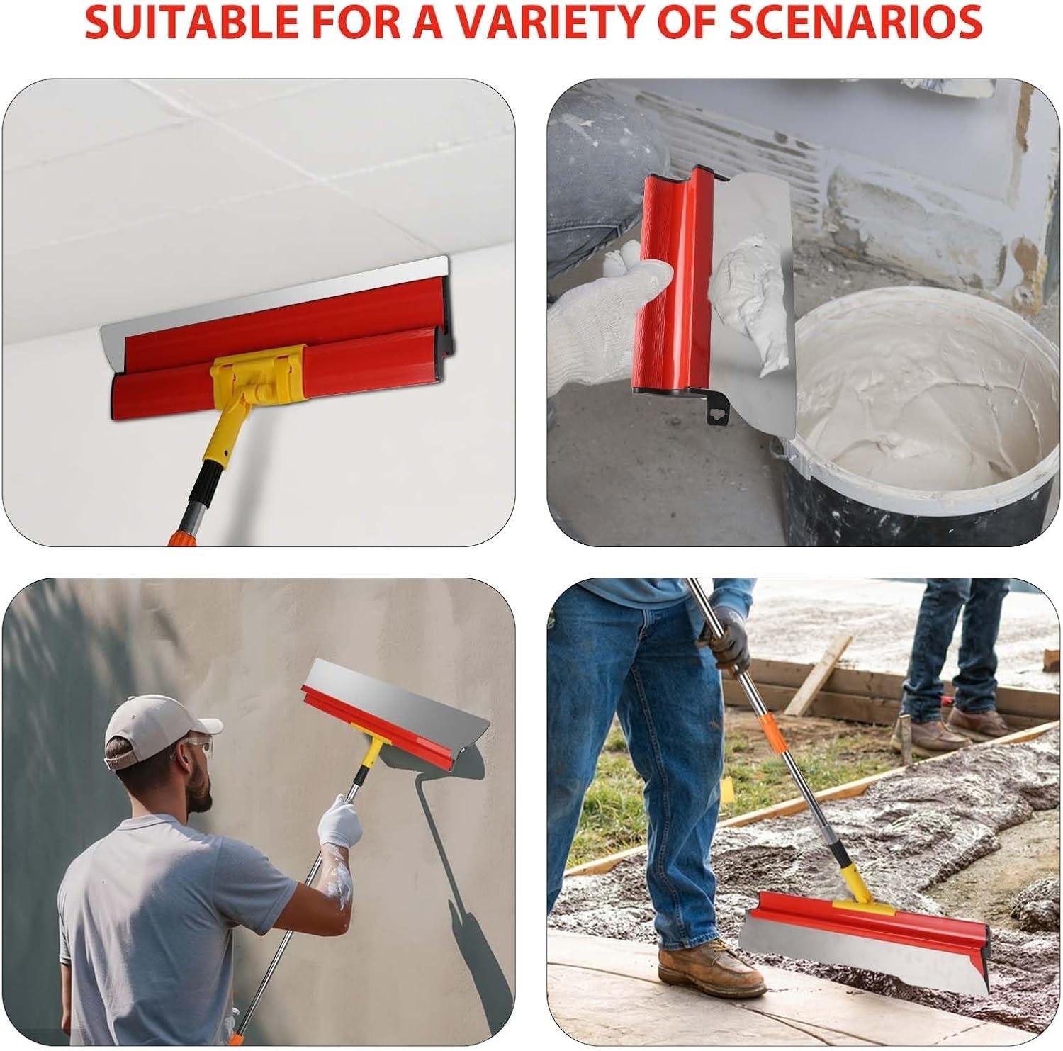 25406080cm Stainless Steel Drywall Skimming Blades Set W Telescopic Pole Kit — image 5