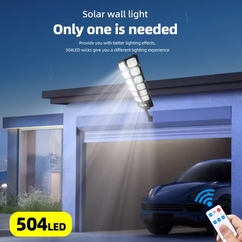 504LED Solar Induction Motion Sensor Street Lamp, Remote Control Solar Wall Light With 3 Lighting Modes, 4500mAh,Dusk To Dawn Security Lighting For Garden Schools, Streets, Courtyards, Garden