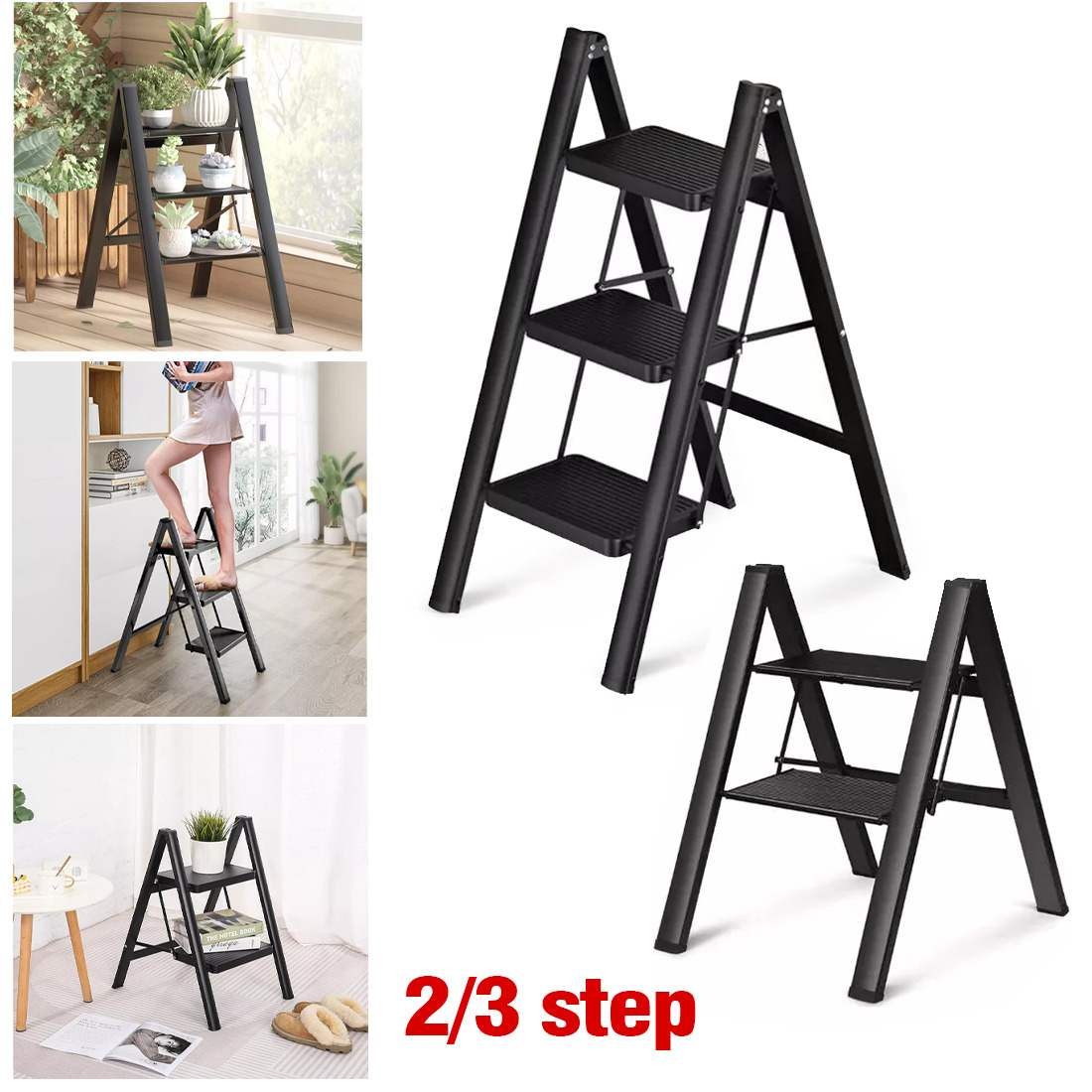 3 Step Ladder Folding Heavy Duty Aluminium Outdoor Indoor Lightweight Stool — image 9