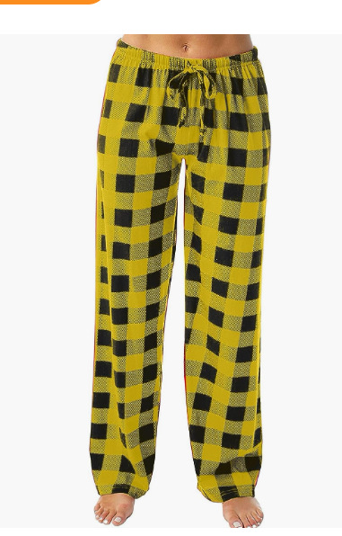 Drawstring Plaid Print Trousers Casual Loose Sports Home Pants Women Yellow - Shop at LoveMi