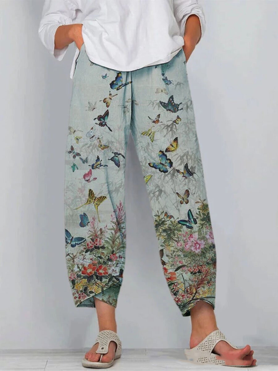 Fashion Butterfly Print Casual Pants Ladies