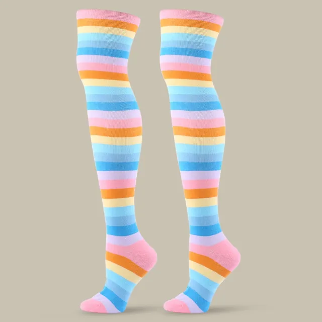 Festival Party Over The Knee Colorful Stripes Stockings Pink - Shop at LoveMi