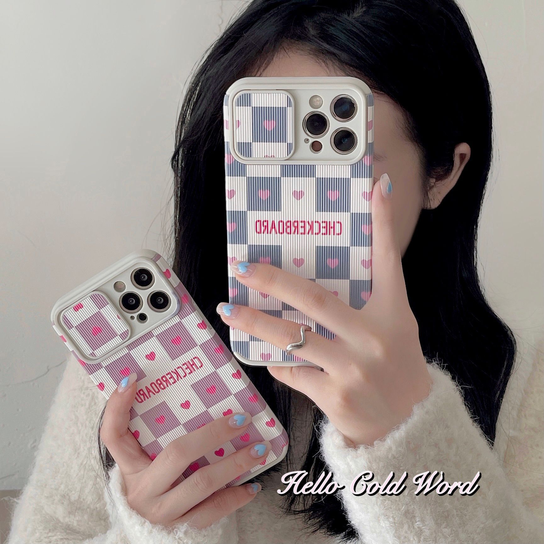 Funda de celular amor rejilla lente deslizante caricatura