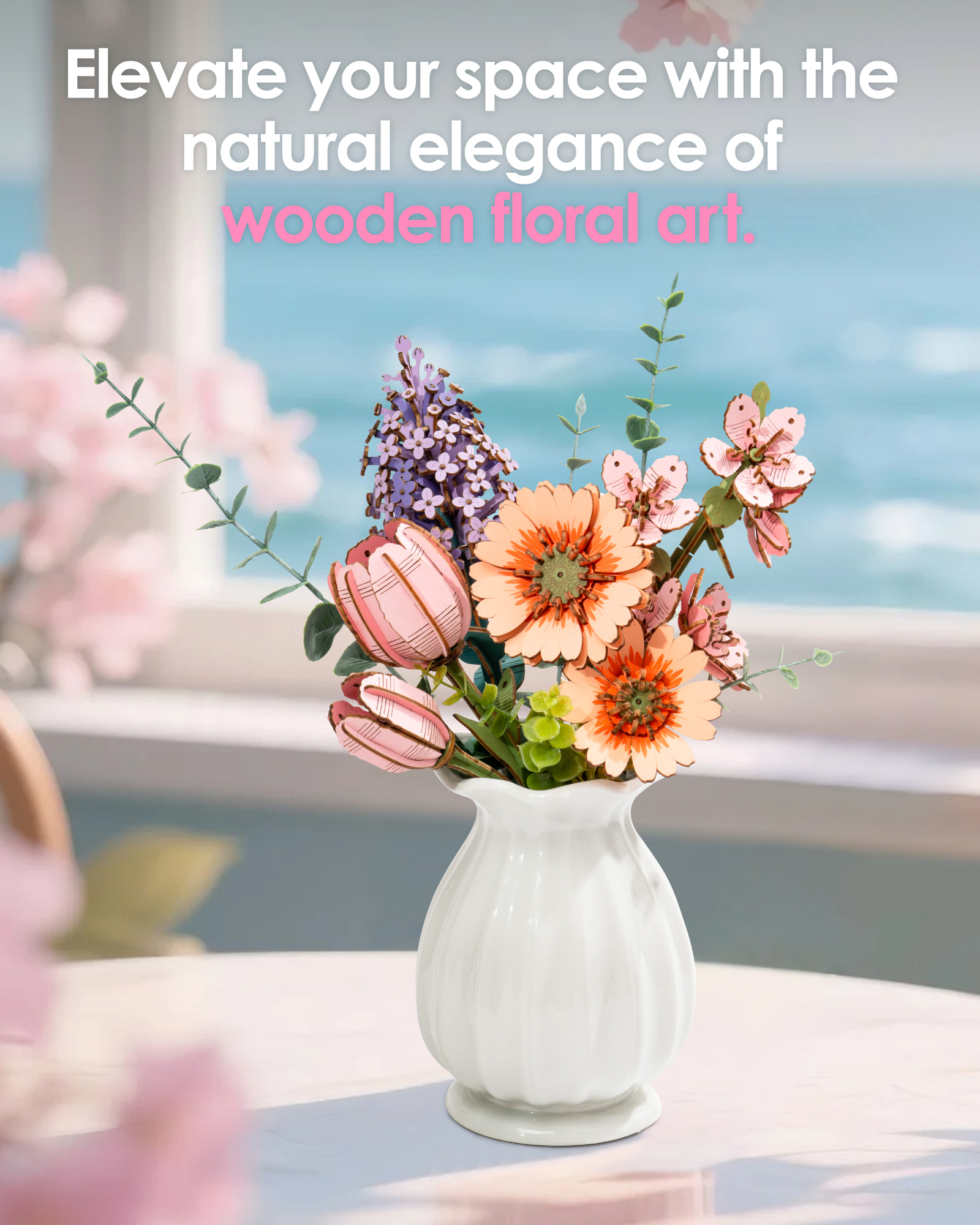 Rowood 3D Wooden Rose Bouquet - DIY Adjustable Flower Model Kit, No Glue Required, Suitable For Adults' Home And Table Decorations, Suitable For Adults And Teens, A Valentine's Day Gift For Women