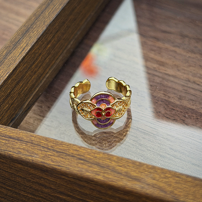 Lotus enamel ring vintage aesthetic for mom