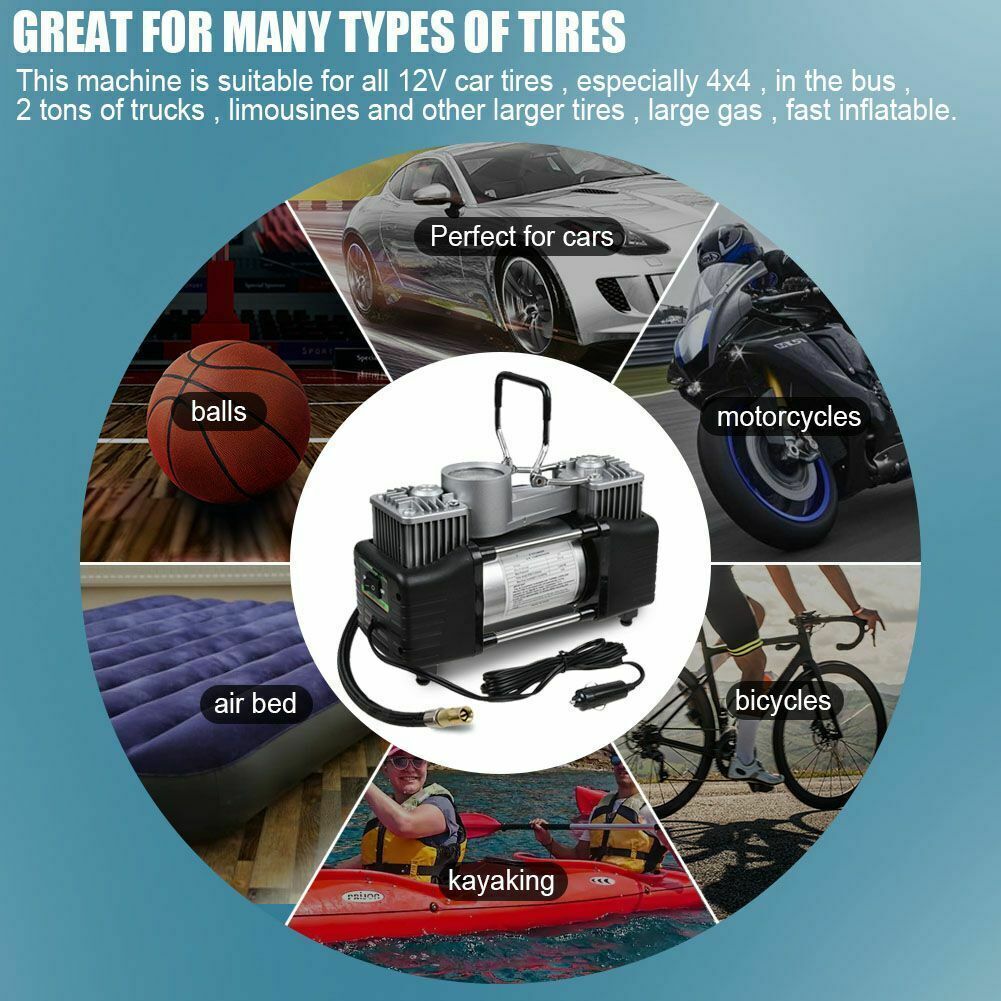 150PSI HEAVY DUTY PORTABLE 12V ELECTRIC CAR TYRE INFLATOR AIR COMPRESSOR PUMP — image 12