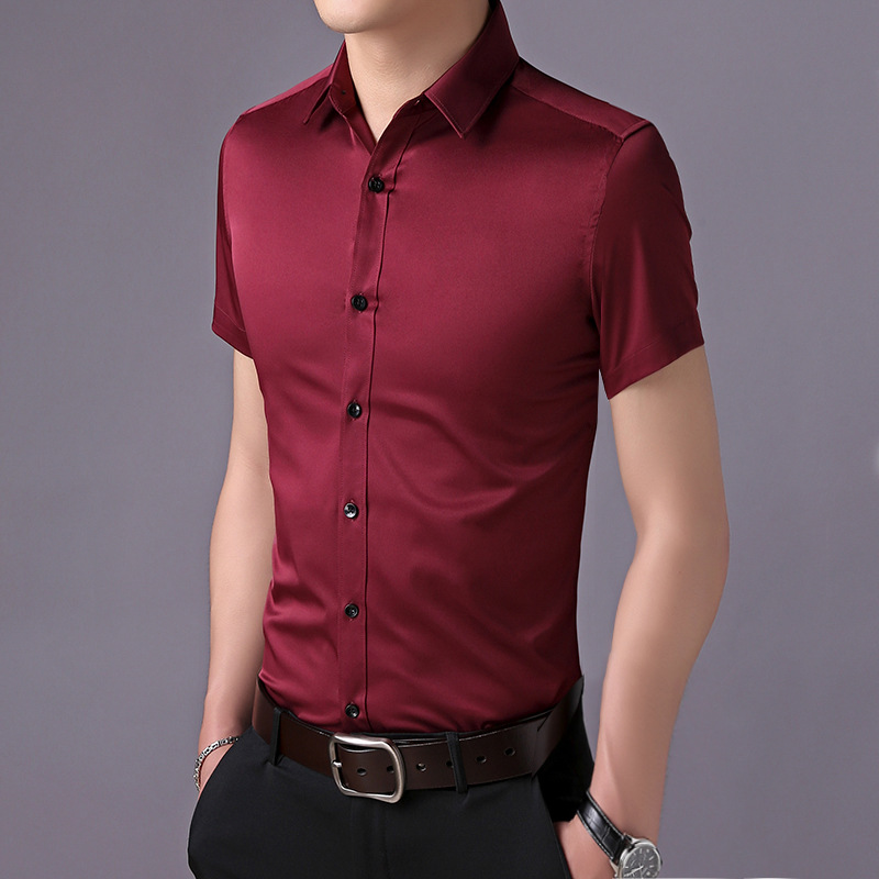 Men's Short Sleeve Shirt Slim Fit Solid Color