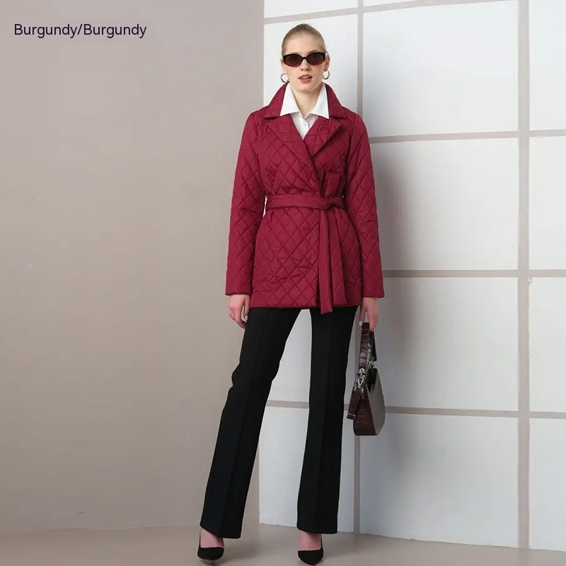 Women's Short Jacket Turn down Collar Coat Windproof Thermal Cotton padded Clothes Wine - Shop at LoveMi