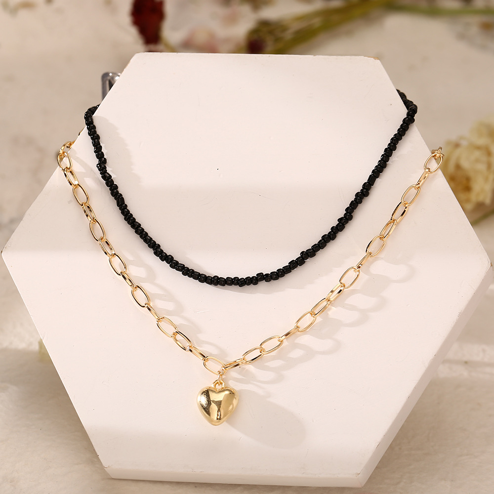 Pendant Double-Layer Clavicle Chain Simple Ins Stacking Rice Bead Necklace