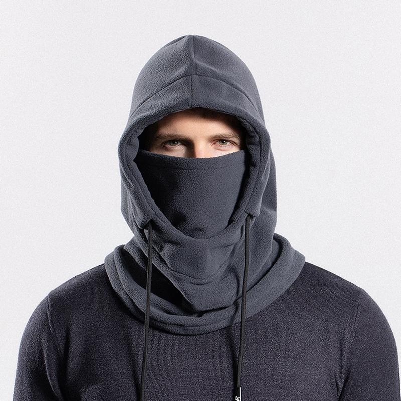 Mens Winter Thermal Fleece Balaclava Hat Motorcycle Neck Warmer Hood Face Mask---Grey