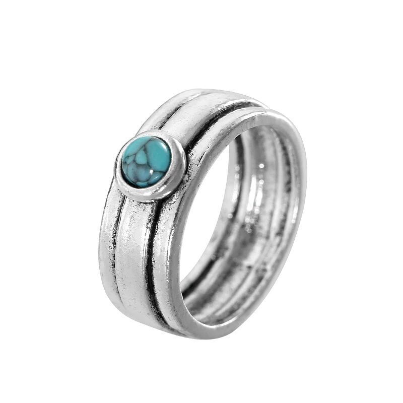 Turquoise Bohemian Retro Carved Personality Ring
