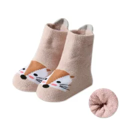 Children's Cartoon Dispensing Warm Terry Socks With Large Heel - Pink - View 1