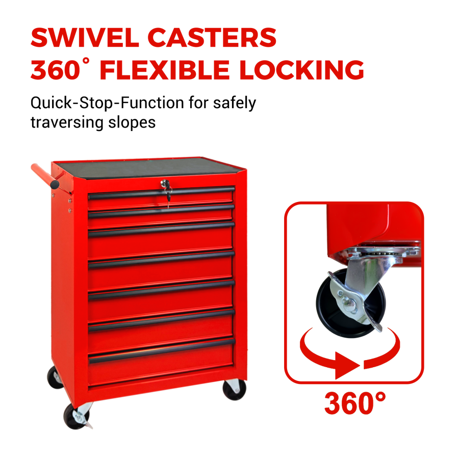 Rolling Metal Tool Chest With 7 Drawers, 20inch 7-Drawer Tool Chest Cabinet With Ball Bearing Drawer Slides, Steel Tool Storage Box Organizer -RED