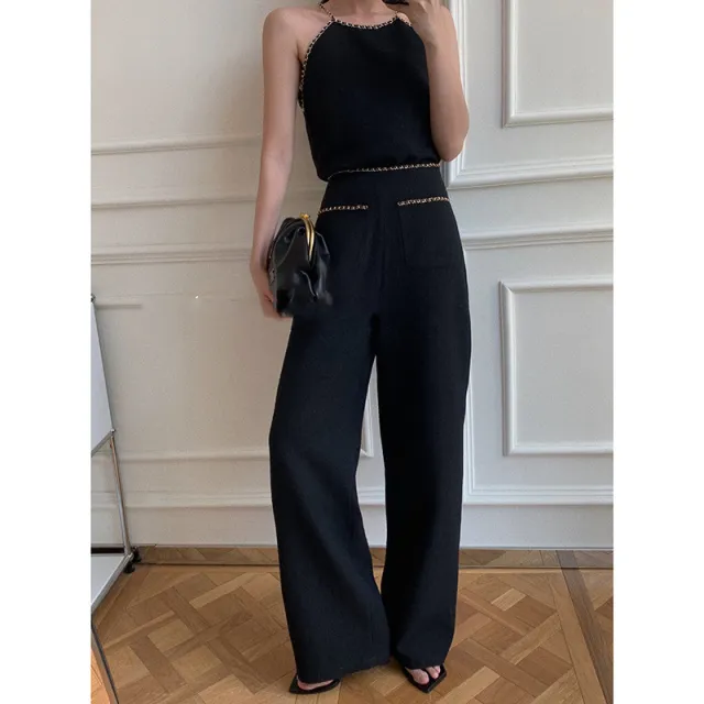 Women's French Style Small Fragrance Chain High Waist Mopping Pants Black - Shop at LoveMi