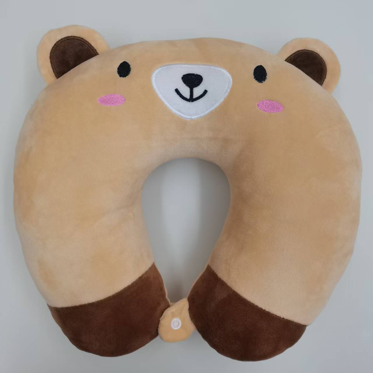 Cute Light Brown Bear U Shaped Travel Neck Pillow Soft Plush Neck Support Pillow