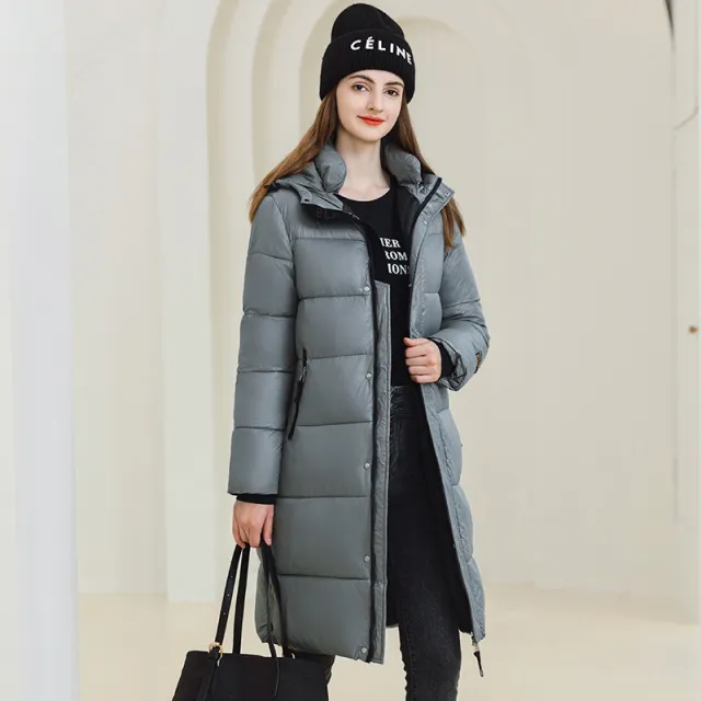 Winter Warm Hooded Coat With Pockets Fashion Simple Long Cotton Jacket Solid Color Outwear Women's Clothing Grey - Shop at LoveMi