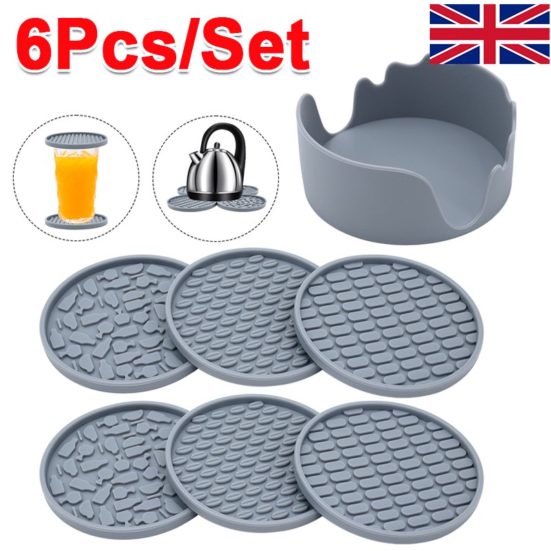 Set Of 6 Silicone Drinks Coaster Non-Slip Cup Mat Pad