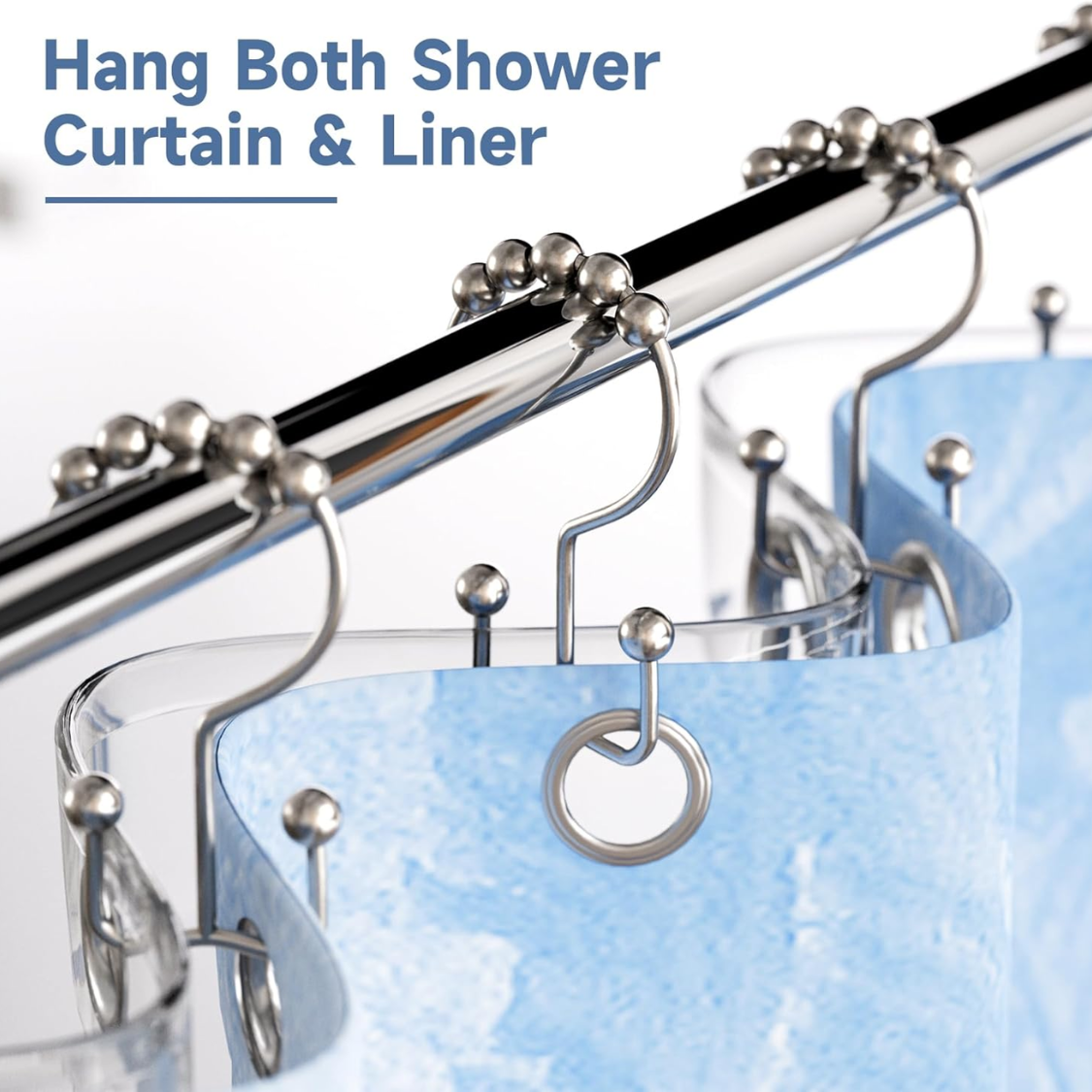 Shower Curtain Hooks Rings Rust Resistant Metal Double Glide Shower Hooks Rings For Bathroom Shower Rods Curtains thumbnail 5