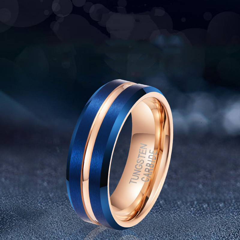 Electroplated Blue Gold Men's Tungsten Steel Ring