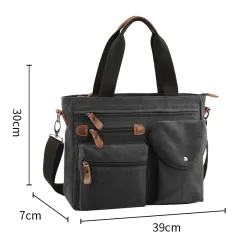 New Men's Handbag Canvas Business Briefcase - Black - View 1