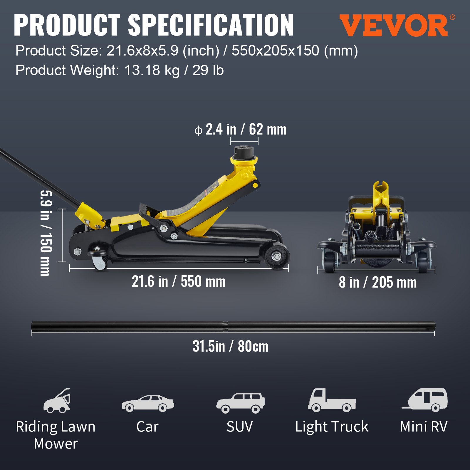 VEVOR Low Profile Floor Jack 2.5 Ton Heavy Steel Single Piston HydraulicPump image 2