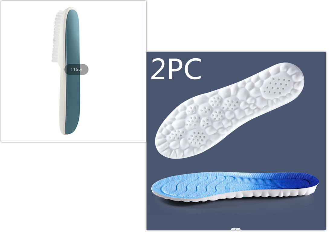 Shoe brush and blue insoles