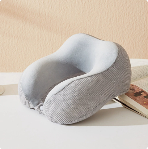 Ergonomic Memory Foam U Shaped Neck Pillow, Dual Fabric Chin Support Travel Pillow With Snap Button