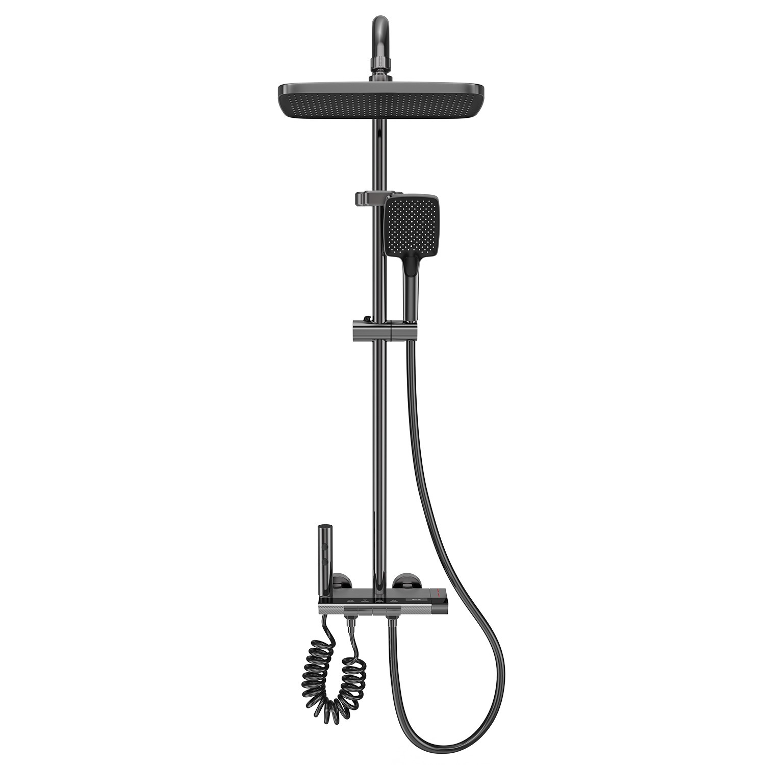 Bathroom Thermostatic Exposed Shower Mixer Twin Head Large Square Bar Set Chrome — image 5