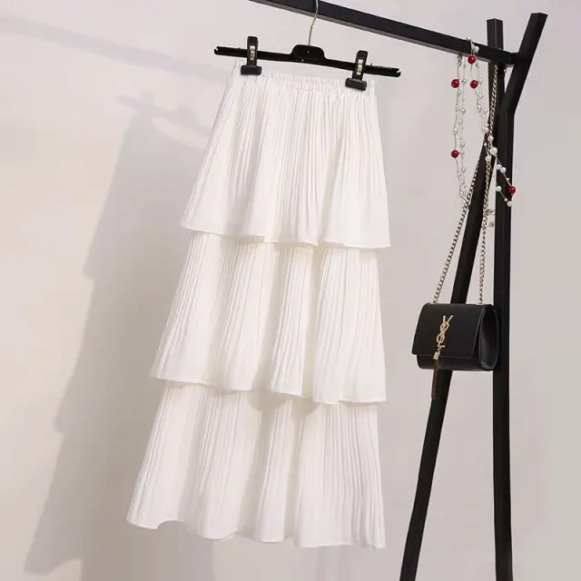 Cake Women's Spring And Summer Chiffon White Student Pleated Midi Skirt White - Shop at LoveMi